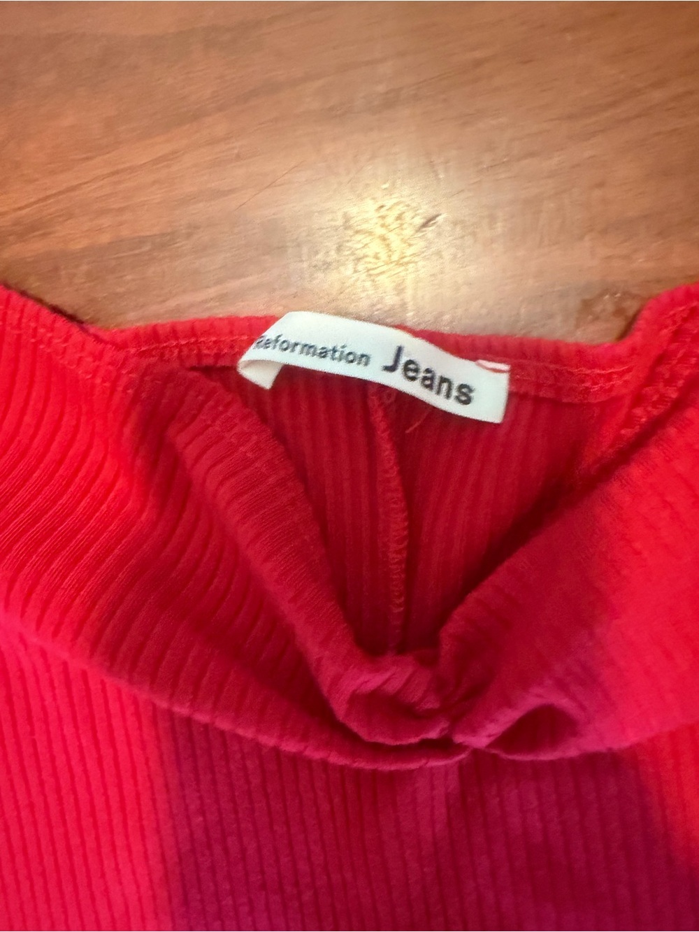 Reformation Red Ribbed Midi Slip Dress with Thin Straps - Picture 3 of 6